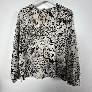 Vintage Tres Beau  Womens Floral & Animal Print Long Sleeve Blouse Top Size 18